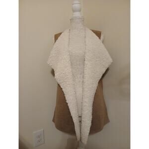 Vegan Faux Suede Vest Cream Sherpa Lined Open Front Sleeveless Layering